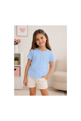 Tuffy Kids Fiyonk Taş Detaylı Kız Çocuk Tişört Açık Mavi 02-mavi