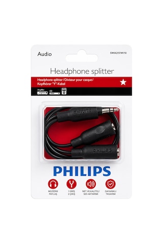 Philips Swa2151w/10 3.5mm Kulaklık Çoklayıcı Y Splitter Adaptör 1 Erkek - 2 Dişi Ses Dönüştürücü