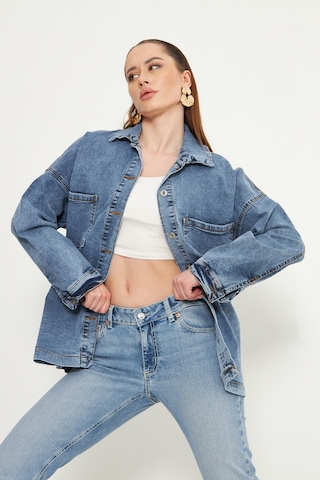 Oversize Kadın Jean Ceket Effect Orta Mavi