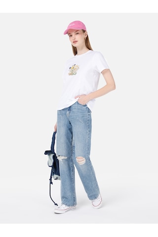 Colins 900 Laris Normal Kesim Yüksek Bel Geniş Paça Mavi Kadın Pantolon Denim