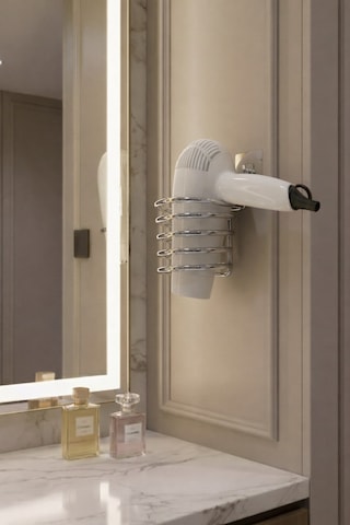 Sas Haus Metal Krom Yapışkanlı Saç Kurutma Makinesi Askısı - Banyo Duvar Düzenleyici Ms-012