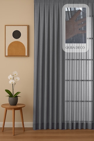 Natural Modern File Dokulu Keten Tül Perde Pileli Salon Oturma Odası Yatak Odası Çocuk Odası Antrasit