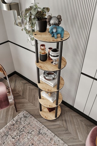 Dekoratif Masivo Kitaplık 5 Katlı 34 Çap Yuvarlak Çok Amaçlı Raf Meşe