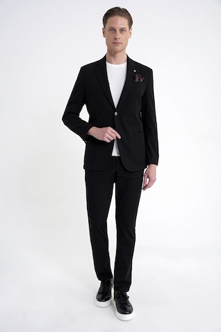 Comfort Fit Çift Yırtmaç Torba Cep Metal Düğmeli Siyah Blazer Ceket C 734