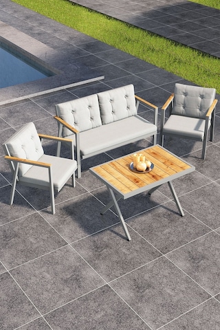 Sierra 2+1+1 Metal İskeletli Suya Dayanıklı Bahçe Balkon Mobilya Takımı Cafe, Salon Koltuk Takımı Gri