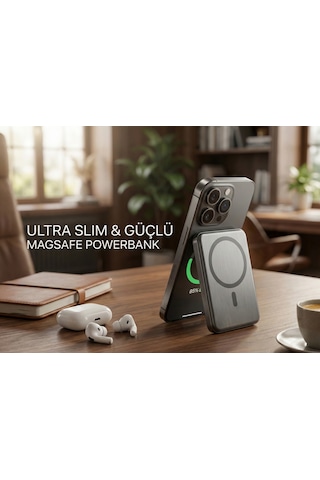 Uk Apple Uyumlu iPhone 15 Pro Magsafe 5000mah Ultra İnce Powerbank Kablosuz Hızlı Şarj-titanyum Gri Titanyum