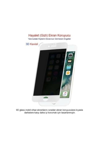 Apple  Uyumlu  iPhone 6 6s Beyaz Privacy Kavisli Hayalet Gizlilik Filitreli Full Ekran Koruyucu