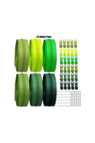 Fochsia 35 Yeşil Seri 6 Rulo 4 Yard Renkli Fermuar 50 Alt Stoper 100 Üst Stoper