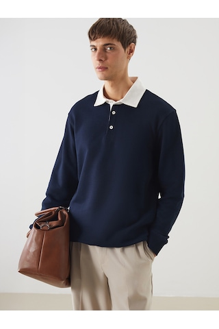 Lcw Vision Lacivert Polo Yaka Uzun Kollu Erkek Sweatshirt