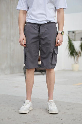 Antrasit Renk Kargo Cepli Paraşüt Kumaş Erkek Şort-1559 Antrasit