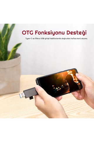 Exeo Usb 3.0 Type-C Mikro Usb Sd Tf Otg Hafıza Kart Okuyucu