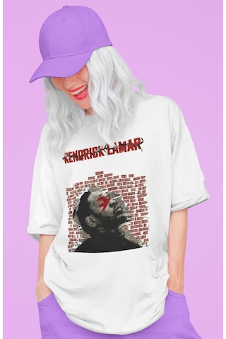 Kendrick Lamar Rapper Baskılı Unisex Oversize Şarkıcı Tişört Beyaz