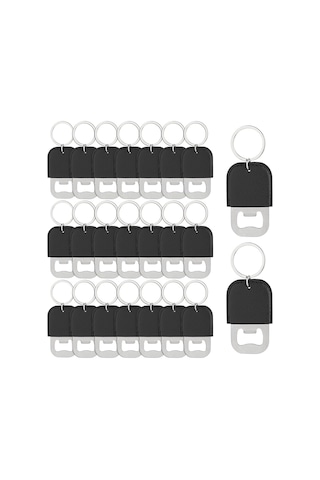 24 Paket Pu Şişe Açacağı Anahtarlık Paslanmaz Çelik Bira Açacakları Boşlukları Siyah