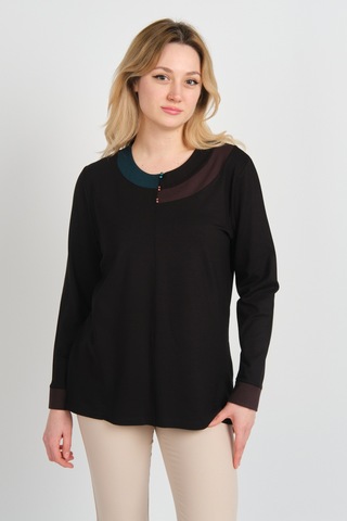 Detay Triko Kadın Boncuk Süslemeli Bisiklet Yaka Yanları Yırtmaçlı Anne Bluz 5723 Siyah Siyah