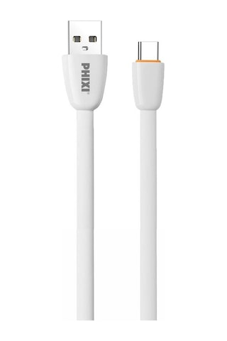Phixi CB411T Force Yassı Kablolu 1 M Type-C USB Şarj ve Data Kablosu Beyaz