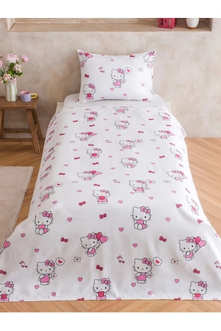 Pembe Hello Kitty Baskılı Tek Kişilik Kız Çocuk Pike Seti