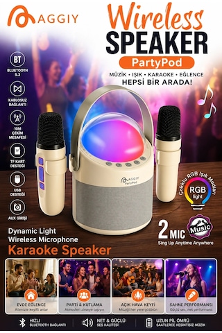 Partypod Bluetooth 5.3 Destekli Çok Fonksiyonlu Kablosuz Hoparlör