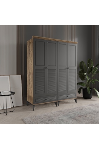 Beenal Nisa 4 Kapaklı Gardırop Dolap 160cm Atlantik Çam-antrasit