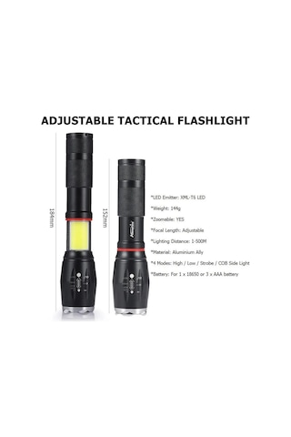 Valkyrie 8000 Lümen Cob Lambalı T6 Mıknatıslı El Feneri - 6 Mod - 500 Metre Mesafe Siyah