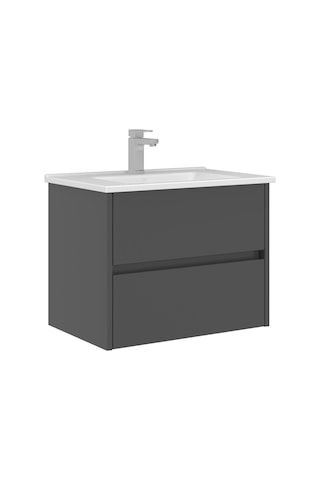Orka Arno 65 Cm Parlak Antrasit Çekmeceli Banyo Dolabı Alt Modül Lavabo Antrasit