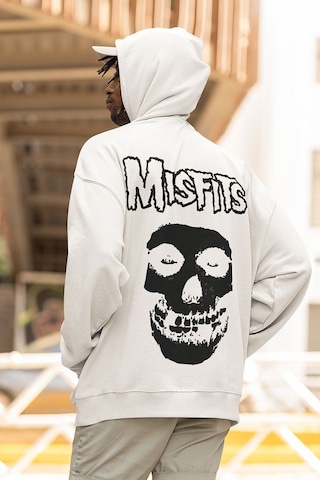 Sevbano Misfits Müzik Grubu Baskılı Unisex Oversize Rock Metal Hoodie Beyaz