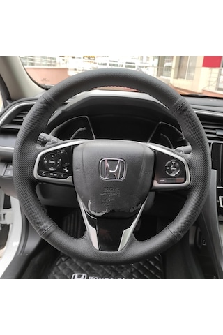 Honda Civic Fc5 Araca Özel Direksiyon Kılıfı Noktalı Düz Siyah Dikişli