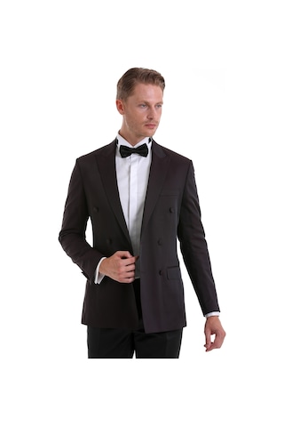 Hatemoğlu Bordo Slim Fit Düz Sivri Yaka Klasik Kruvaze Smokin Damatlık Bordo