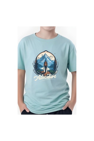 Adventure Baskılı Erkek Çocuk Yuvarlak Yaka Kısa Kollu T-shirt Mint Yeşili