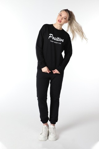 Defys Kadın Bisiklet Yaka Regular Fit Baskılı Sweatshirt Siyah - 499440784 Siyah