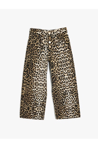 Koton Leopar Desenli Kot Pantolon Bol Paça Beli Lastikli Pamuklu - Wide Leg Jean Siyah Desenli 5wkg40082ad Siyah