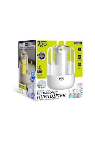 7go 7g-uhd1 Ultrasonik Çift Çıkışlı Hava Nemlendirici 2l Su Kapasiteli, Usb-c, Led Işıklı, Sessiz