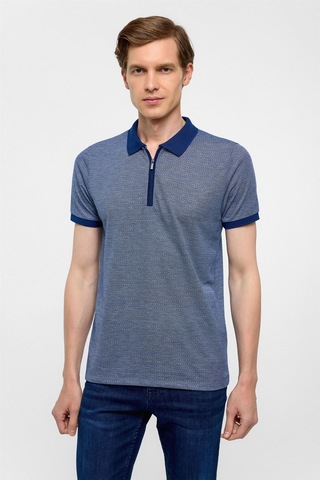 Süvari Lacivert Slim Fit Baskılı Polo Yaka Tişört