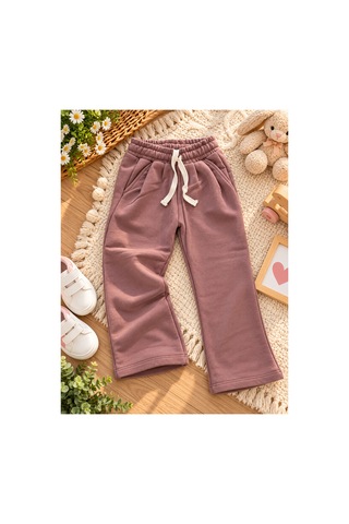 Uğur Bebe %100 Pamuk Kız Çocuk Eşofman Takımı Acapella Çiçek Baskılı Sweatshirt İspanyol Paça Pantolon Pembe Kahverengi Pembe Kahverengi