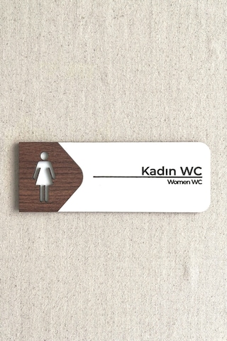 Kadın Wc Kapı Tabelası Mdf Tuvalet Yönlendirme Levhası 19x7 Cm Çift Katmanlı
