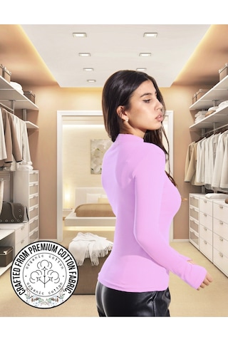 Alya Underwear Kaşkorse Yarım Boğaz Body Sweatshirt, Fitilli Kumaş, Likralı, Bordo LILA