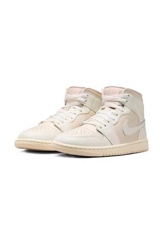Nike Air Jordan 1 Mid Unisex Leather Sneaker Hakiki Deri Bilekli Günlük Spor Ayakkabı Krem Krem