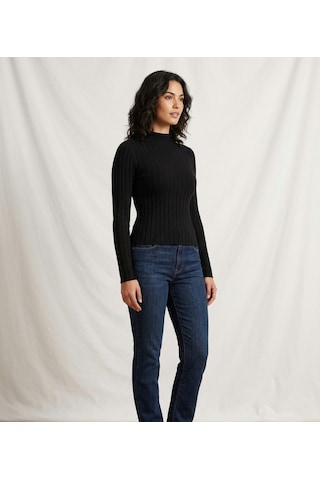 Stormwear Kadın Fitilli Balıkçı Yaka Yumuşak Dokulu Esnek Triko Kazak Body Akrilik Siyah