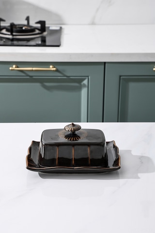 Reedark Klasik Siyah Seramik Tereyağı Tabağı - Kapaklı Avrupa Stili, Ev Ve Otel İçin, Günlük Kullanım Ve Tatlı Servisi, Fabrika Direkt Satış Diğer