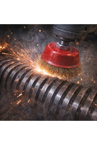 Saçaklı Çanak Tel Fırça, Pirinç Kaplı Çelik, 75 Mm, Taşlama Makinesi İçin