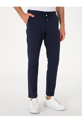 Cacharel Koyu Lacivert Slim Fit Gofreli Beli Bağcıklı Spor Pantolon