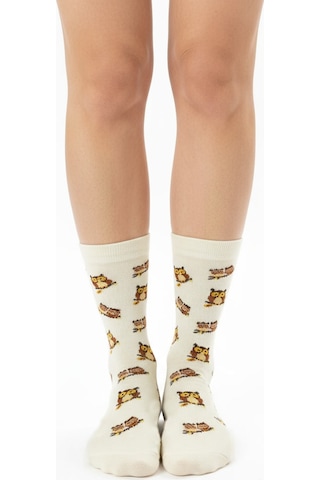 Gost Liria I Love Owl Socks Desenli Unisex Soket Çorap EKru