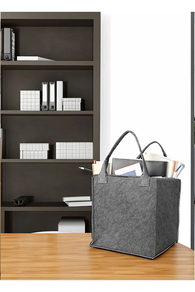 Keçe Küp Organizer Oyuncak Kutusu Kulplu Organizer Gri Antrasit