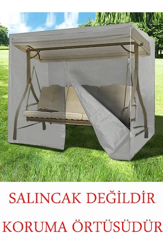 Casing Gri Bahçe Salıncak Koruma Örtüsü Üç Kişilik Tenteli Yağmur Toz Önleyici Hamak Kılıfı Branda Gri