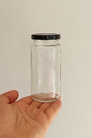 244 Ml Kavanoz Metal Siyah Konserve Kapaklı 244 Cc Şeffaf Uzun Cam Kavanoz 2 Adet Çok Renkli