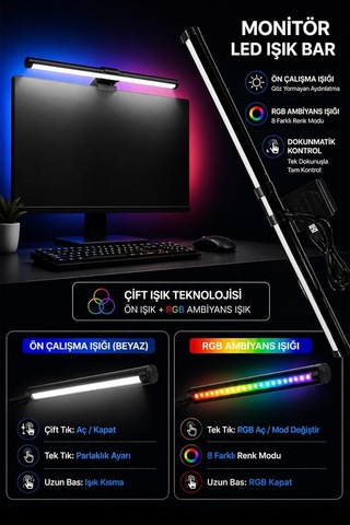 Neo Vista Dokunmatik Monitör Üstü Led Aydınlatma Rgb Ambiyans & 3 Renk Işık Ayarlanabilir Diğer