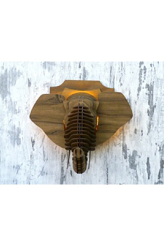 Elephant Fil Kafası Tasarımlı Doğal Ahşap Mdf Lazer Kesim Rustik Ceviz