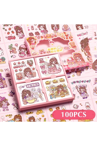 100pcs Sevimli Desen El Kitabı Etiketleri Çizgi Film Tatil Diy Telefon Dizüstü Bilgisayar Araba Dizüstü Bilgisayar Bagajı Kaykay Grafti Çıkartmaları E