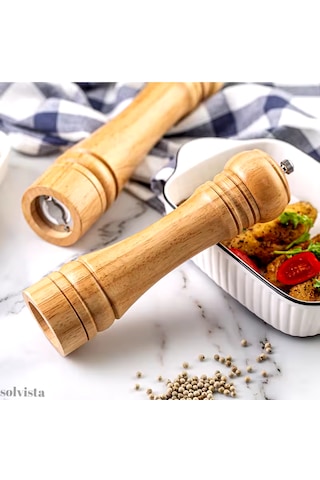 Doğal Ahşap Baharat Öğütücü Değirmen - Beyaz Ahşap Tuzluk Baharat