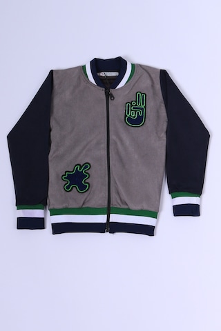 Erkek Çocuk Kolej Ceket Fermuarlı Cepli Baskılı C27 Gri
