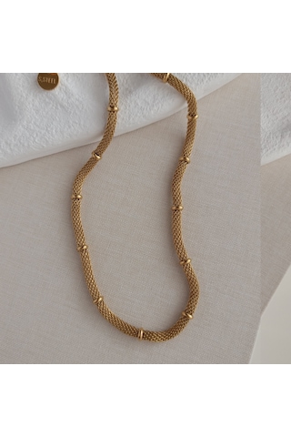 Lente Aksesuar Kadın Gold Çelik Hasır Boğumlu Zincir Kolye Gold
